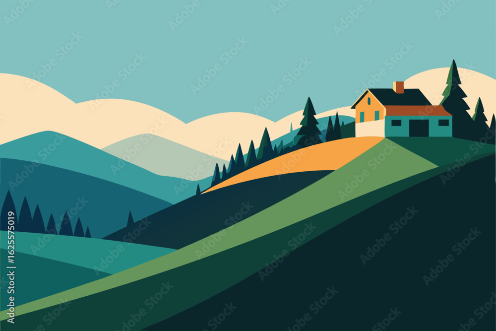 Naklejka premium hillside property with tiered landscape layout .eps