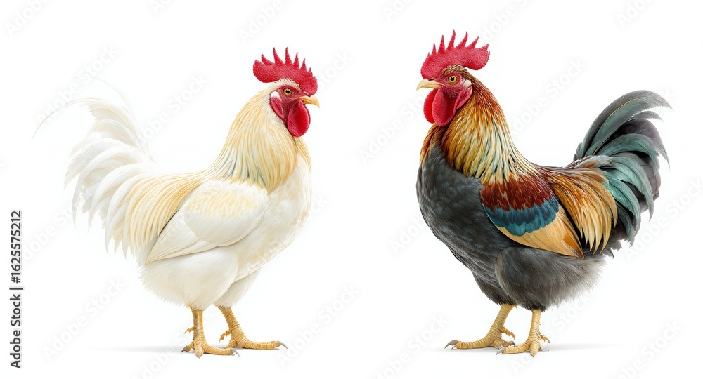 Fototapeta premium Two Roosters on White Background