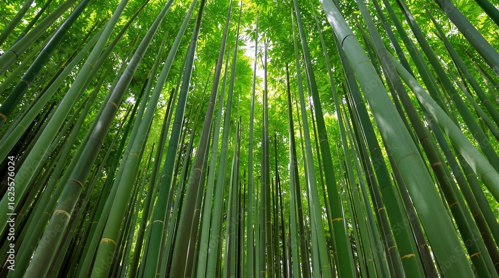 Fototapeta premium Lush Green Bamboo Forest Canopy Nature Background