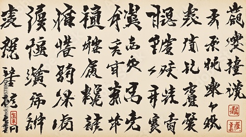 Asian Calligraphy Art on Parchment Background