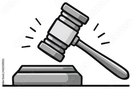 Cartoon Illustration of a Gavel Striking a Sounding Block Revealing Justice in Legal Proceedings