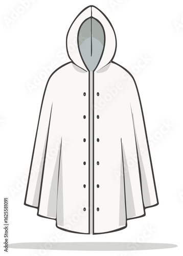 Hooded Cape Cloak with Buttons Flat Vector Illustration Fashion Apparel Outerwear Protective Garment