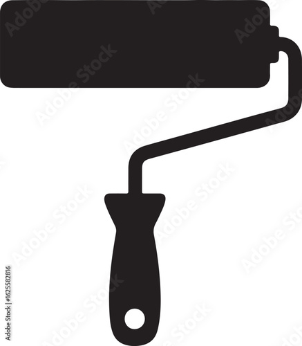 Black paint roller silhouette for home improvement renovation projects and creative design applications with blank white space