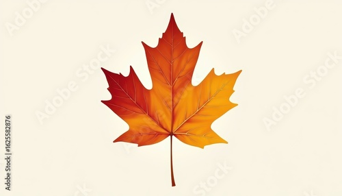 Vibrant Orange and Yellow Maple Leaf on Light Background Capturing Autumn Beauty and Change