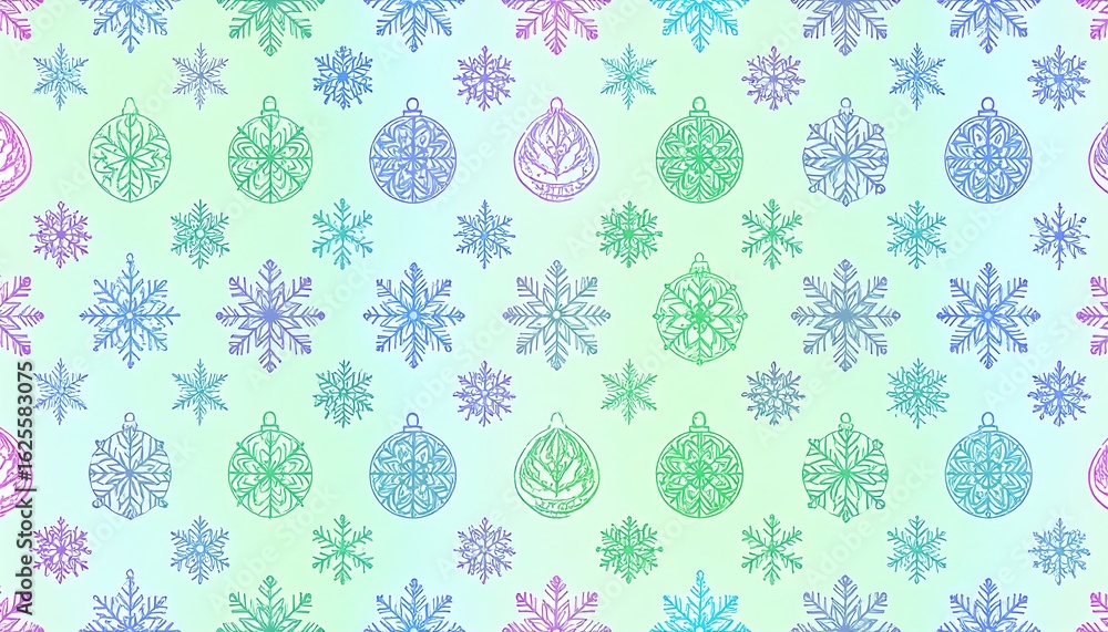 Festive winter pattern with snowflakes and ornaments Festive winter pattern with snowflakes and ornaments