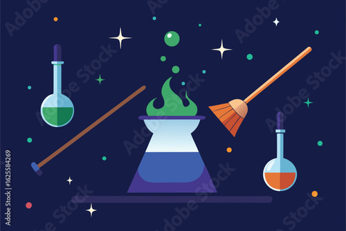 seamless vector design with flying broomsticks  po (1).eps