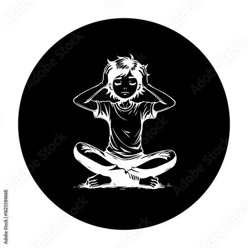 Illustration of a thoughtful person sitting cross-legged in a meditative pose expressing stress and mental health awareness concept art