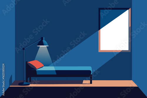 simple room with single bed and study lamp   (1).eps