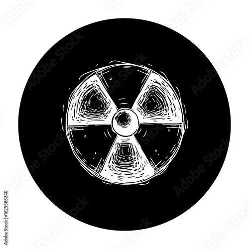 Hand drawn nuclear radiation symbol in black and white creating a strong visual impact depicting energy