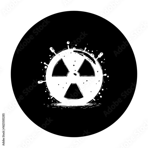 Distorted radiation symbol on a black background portraying a nuclear hazard warning with grunge style effects