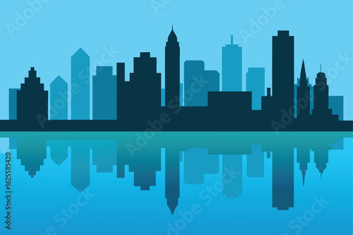 Wallpaper Mural skyline reflected on glassy lake surface   (1).eps Torontodigital.ca