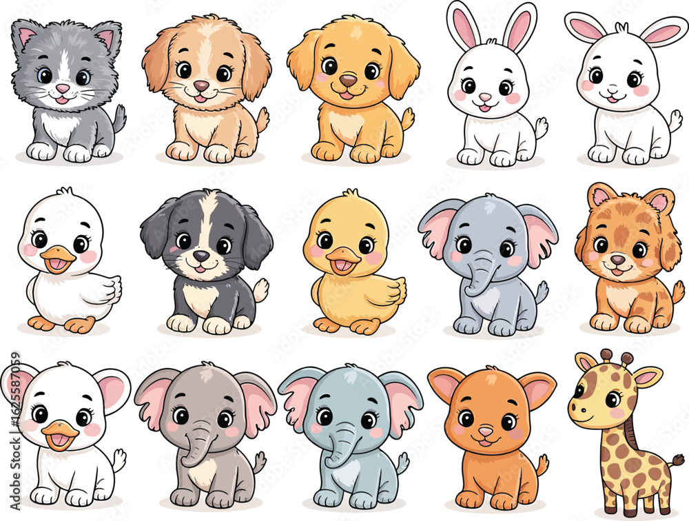 Fototapeta premium Adorable collection of baby animals kitten puppy