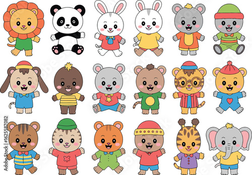 Adorable Cartoon Animals Dressed in Clothes lion panda