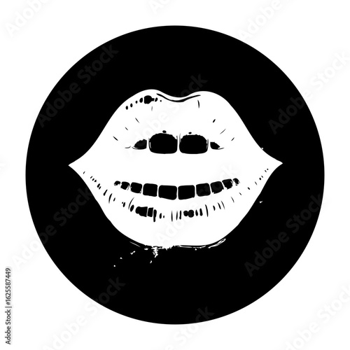 Striking monochrome digital art: Close up of bold white lips set against a black background