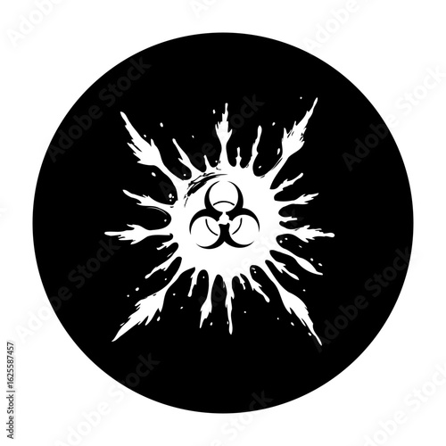 Biohazard symbol with splatter effect on a black background creating danger and warning, contamination sign