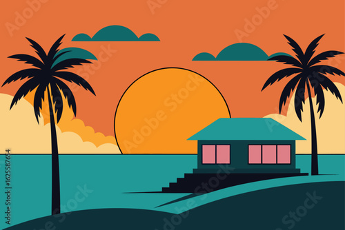 sunrise behind tropical beachside property   (1).eps