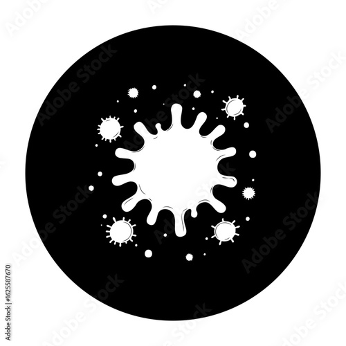 Abstract representation of virus and splash on a round black background for science concept illustration or design