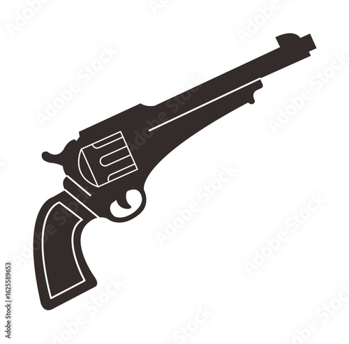 Silhouette of a classic revolver handgun, depicted in black against a white background.