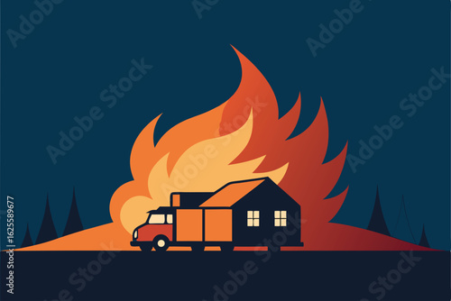 vector illustration of a burning house with fire t.eps