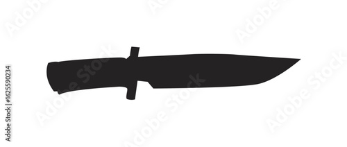 A black silhouette of a hunting knife, isolated on white background.