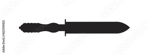 A black silhouette of a dagger with a detailed handle, isolated.