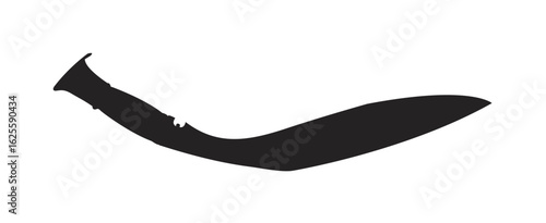 Silhouette of a kukri knife, a curved Nepalese weapon, against a white background.