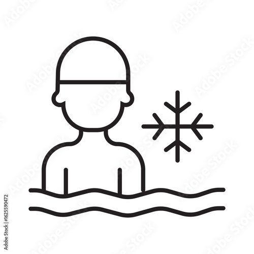 A single icon showing winter swimming in outline style, symbolizing cold water sport activity. Editable stroke vector illustration.
