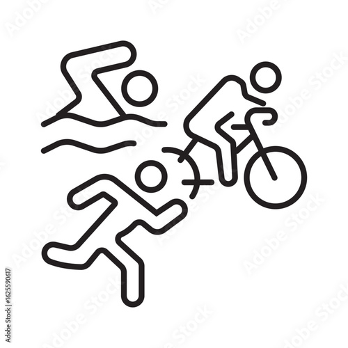 A single icon of triathlon with outline style, combining swimming, cycling, and running sports. Editable stroke vector illustration.