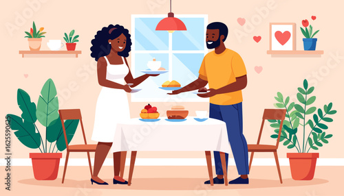 Couple Enjoying a Romantic Dinner Together at Home.