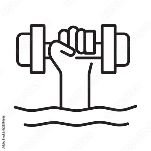 A single icon of water aerobics in outline style, symbolizing aquatic fitness and group exercise. Editable stroke vector illustration.