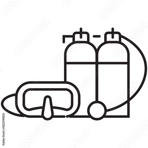 A single icon representing scuba diving equipment in line or outline style, ideal for water sport and adventure themes. Editable stroke vector illustration.