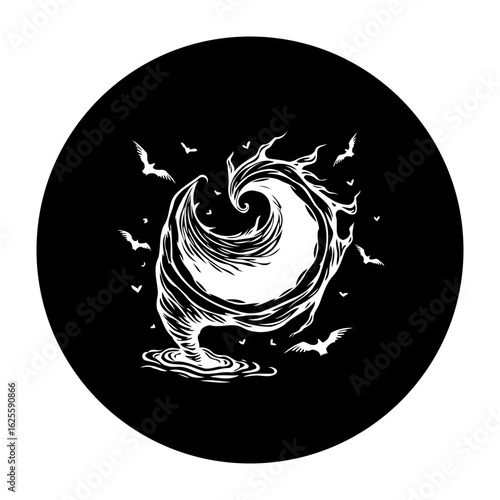 Mystical vortex of winds: an artistic representation of nature's potent forces within the circle of darkness