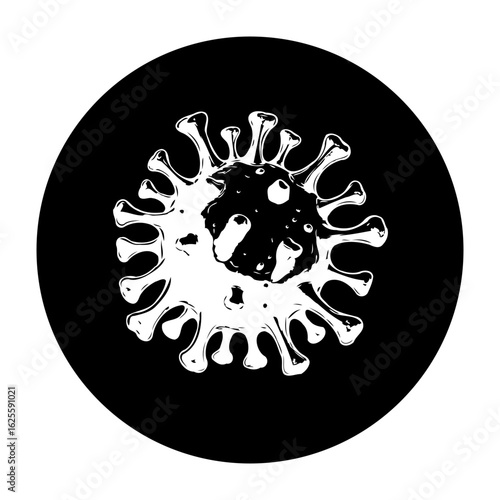 Monochrome representation of a viral particle within a black circle design offering a simple vector illustration