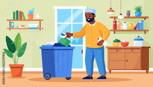 Man Tossing Trash: Home Recycling & Waste Management
