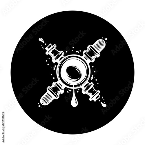 Artistic hookah logo design featuring elegant crossed pipes and water droplets enhancing the aesthetic appeal on black background