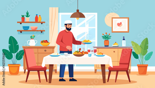 Festive Iftar Meal: Ramadan Celebration Illustration