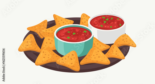 Delicious chips and salsa platter, a tasty appetizer for gatherings and celebrations of mexican food and culture and snacks, perfect for sharing