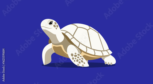 Stylized sea turtle illustration on a bold blue background, showcasing its unique shell pattern and graceful form, a delightful depiction of marine