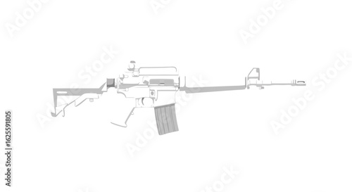 Ghostly Precision: An ethereal depiction of an assault rifle in minimalist digital artwork showcases the precision of its design, highlighting