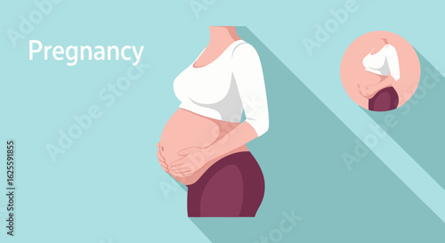 Elegant illustration showcasing pregnancy journey, representing expectation and maternal anticipation in delicate pastel tones, a visual story of