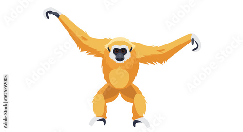 Animated Golden Cheeked Gibbon Primate with outstretched arms in an isolated backdrop