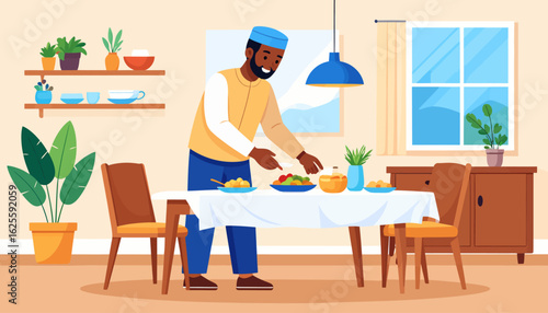 Preparing Iftar: A Generous Ramadan Meal Illustration