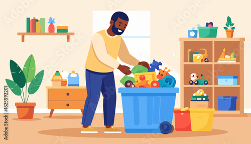 Dad Tidying Up Toys: A Clean Home, Happy Family