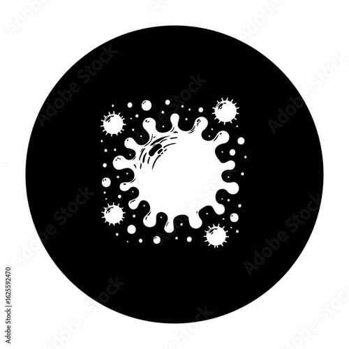 Stylized representation of virus spread with splashes surrounded by microbes illustration showing infectious pandemic