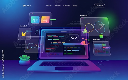 Wallpaper Mural "Futuristic Web Development Dashboard Illustration – Neon Style Coding Interface and UI Windows for Tech and Programming Design" Torontodigital.ca