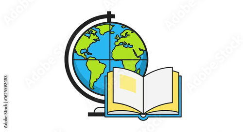 A colorful globe and open book, symbolizing global learning and education.