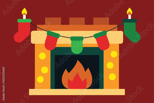 warm glowing fireplace with flickering flames and  (1).eps