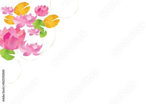 蓮, 蓮の花, 水彩, 背景, お盆, ６月, ７月, ８月, 葉, 睡蓮, バックグラウンド, アブストラクト, イラスト, 和風, 和柄, 手書き, デザイン, ベクター, 花, 美しさ、仏様、仏、仏教