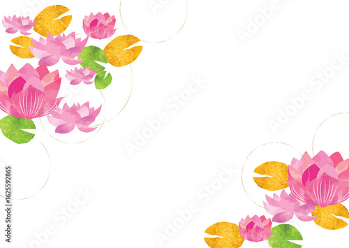 蓮, 蓮の花, 水彩, 背景, お盆, ６月, ７月, ８月, 葉, 睡蓮, バックグラウンド, アブストラクト, イラスト, 和風, 和柄, 手書き, デザイン, ベクター, 花, 美しさ、仏様、仏、仏教