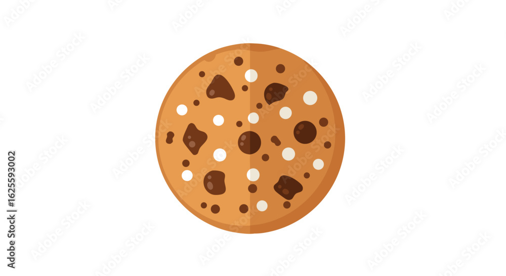 Appetizing chocolate chip cookie illustration on a clean white background, perfect for baking or snack themed designs and creative projects